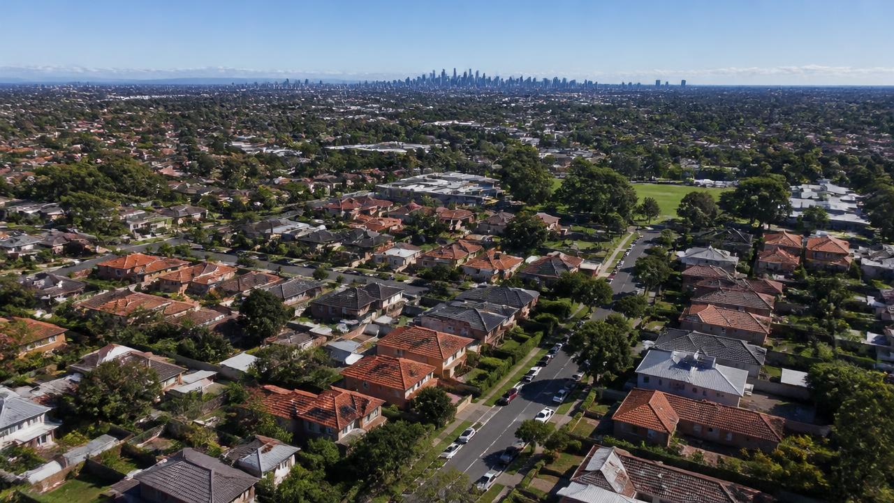 Aerial view of Sydney suburban rooftops